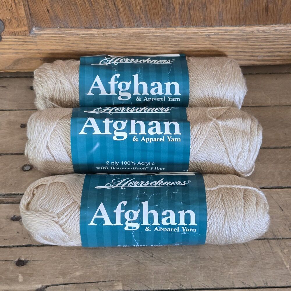 Herrschners Afghan Yarn 2 Ply Bone 004 Acrylic 2 Oz  Bounce Back Fiber Lot of 3